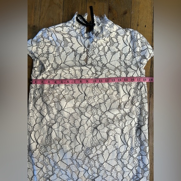 H&M Sheer Sheath Lace Dresses Cream with black detailing back ribbon tie Lined - Picture 8 of 17